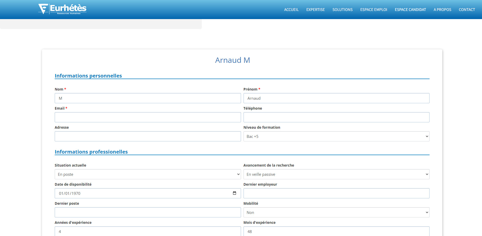 Eurhetes Cabinet de recrutement espace Candidat Informations